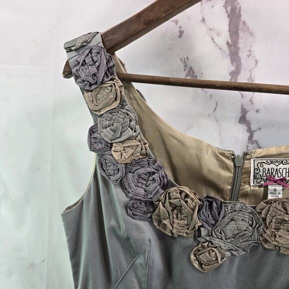 Anthropologie Dress Womens 6 Grey A Line Flower Motif Baraschi A Line Beige - Picture 2 of 11